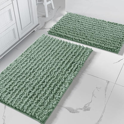 Yimobra Bathroom Rugs Sets 2 Piece - Quick Dry Extra Thick Luxury Chenille Bath Mat, Non Slip Super Absorbent for Tub Shower Sink, Machine Washable Shaggy Floor Mat, 32"x20"+24"x20" Inch, Green