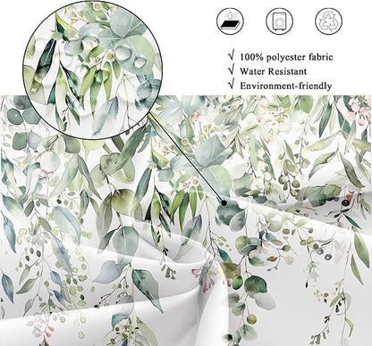 Riyidecor Green Eucalyptus Leaves Shower Curtain for Bathroom Decor 72Wx78H Plants Watercolor Floral Rustic Botanical Spring Nature Farm Art Printed Fabric Polyester Waterproof 12 Pack Plastic