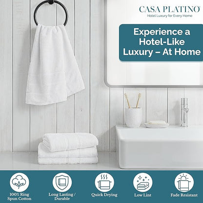 Casa Platino 4 Pack Hand Towels (16"x28") - Spa & Hotel Quality - 100% Cotton, Ring Spun - Quick Dry, Ultra Soft & Absorbent - Used for Salon, Gym, Bathroom, Face - Pre Shrunk - White Hand Towels Set