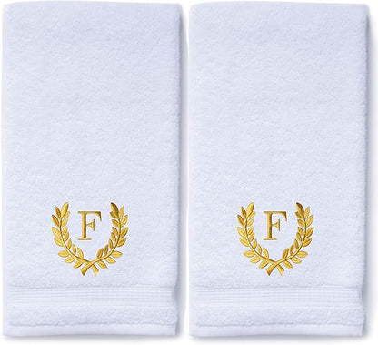 Decorative and Monogrammed Hand Towels for Bathroom Kitchen Makeup | Personalized Gift for Wedding-Bridal | Roman Font Custom Luxury Turkish Towel | Spa Collection, Oversized, 16 X 30 Inch, Set of 2