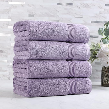 Superior Egyptian Cotton 4-Piece Bath Towel Set for Shower, Bath, Spa, Resort, Hotel, Soft Body Towels, Airbnb Essentials, Apartment, Dorm, Quick Dry, Absorbent, Bathroom Basics, Royal Purple