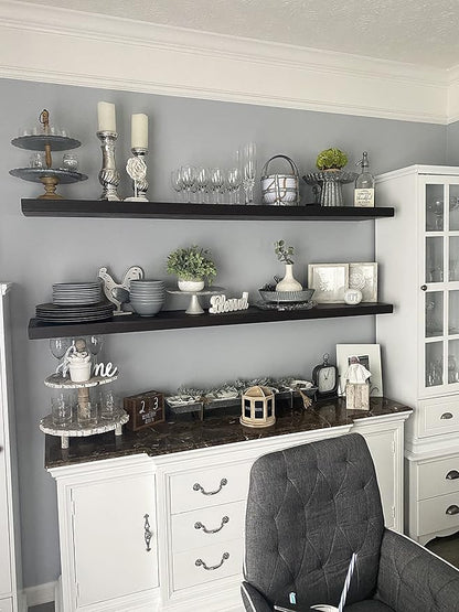 joelsantiques - 60 Inch Wooden Floating Shelves for Wall - 60x10x2 in - Made of Natural Wood - Long Heavy Duty Rustic Wall Shelves for Bedroom - Perfect for Living Room, Kitchen - Mocha