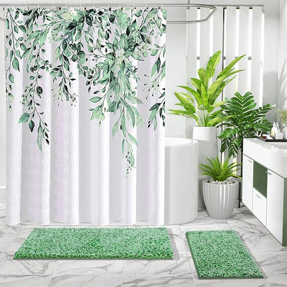 Yimobra Luxury Bathroom Rugs, 47x24, Extra Soft Chenille Mats for Bathroom Non Slip, Fluffy Long Matts for Tub, Plush Shaggy Carpet Runner, Water Absorbent, Machine Washable, Light Green & Green