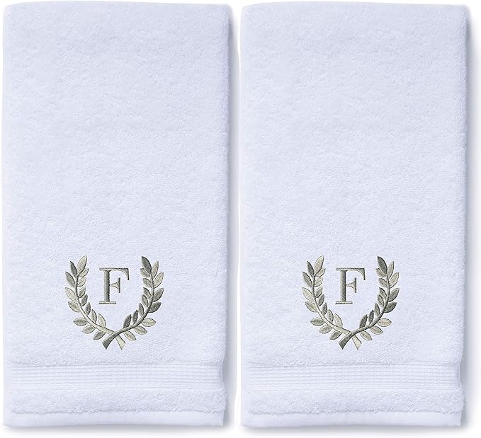 Decorative and Monogrammed Hand Towels for Bathroom Kitchen Makeup | Personalized Gift for Wedding-Bridal | Roman Font Custom Luxury Turkish Towel | Spa Collection, Oversized, 16 X 30 Inch, Set of 2