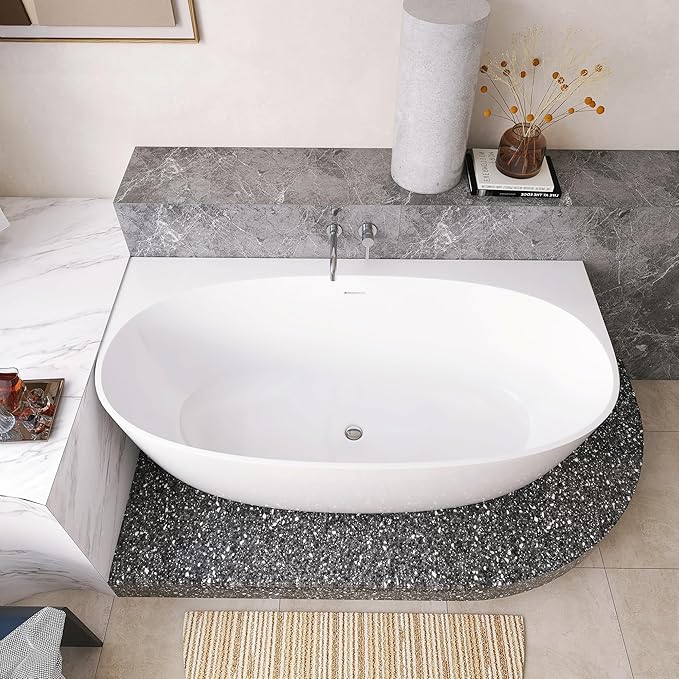 67" Acrylic Back-to-Wall Bathtub,Freestanding Bathtubs, Stand Alone Tub, Soaking Tubs for Bathroom, Integrated Overflow and Drain, cUPC Certified, Gloss White