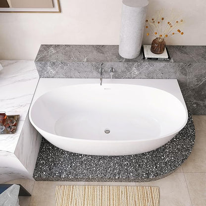67" Acrylic Back-to-Wall Bathtub,Freestanding Bathtubs, Stand Alone Tub, Soaking Tubs for Bathroom, Integrated Overflow and Drain, cUPC Certified, Gloss White