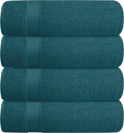 BELZZI Home Ultra Soft 4 Pack Oversized Bath Towel Set 27x54, Cotton Compact Bath Towels, Highly Absorbant Eco-Friendly Quickdry & Lightweight Towel, Ideal for Gym Travel Camp Pool - Teal