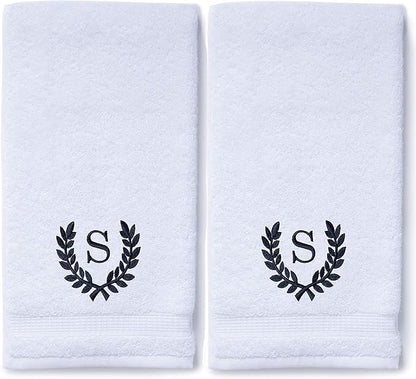 Decorative and Monogrammed Hand Towels for Bathroom Kitchen Makeup | Personalized Gift for Wedding-Bridal | Roman Font Custom Luxury Turkish Towel | Spa Collection, Oversized, 16 X 30 Inch, Set of 2