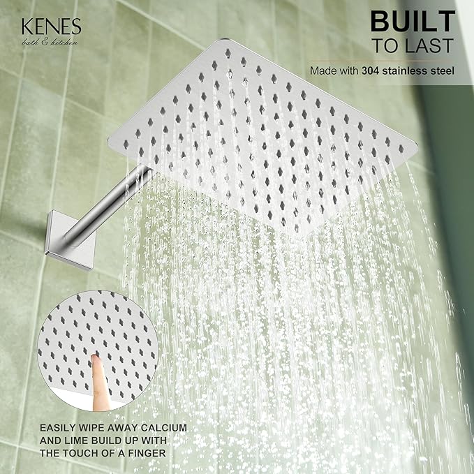 KENES Square Rainfall Shower System Faucet Set, Brushed Nickel Rain Shower Head and Handle Set, 10 Inch Stainless Shower Head with Handheld Spray (Shower Valve Included), LJ-6026A