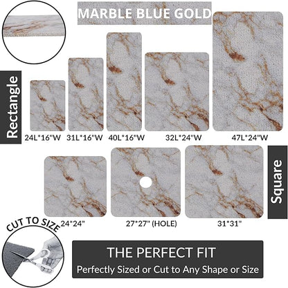 ENKOSI Loofah Non-Slip Shower and Bath Mat - Soft Cushioned Comfort - No Suction Cups for Smooth or Textured Tubs - Fast Draining - Safety for Bathroom, Family and Elderly (24x16 Marble Blue Gold)