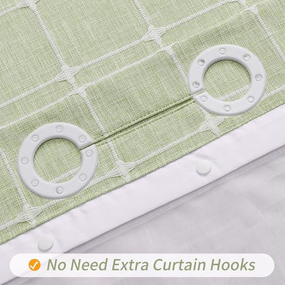 MitoVilla No Hooks Needed Boho Farmhouse Shower Curtain with Snap-in Liner, Cotton Linen Fabric Shower Curtains with Tassels for Rustic Neutral Bathroom Decor, Sage Green, 72 x 74