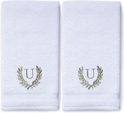 Decorative and Monogrammed Hand Towels for Bathroom Kitchen Makeup | Personalized Gift for Wedding-Bridal | Roman Font Custom Luxury Turkish Towel | Spa Collection, Oversized, 16 X 30 Inch, Set of 2