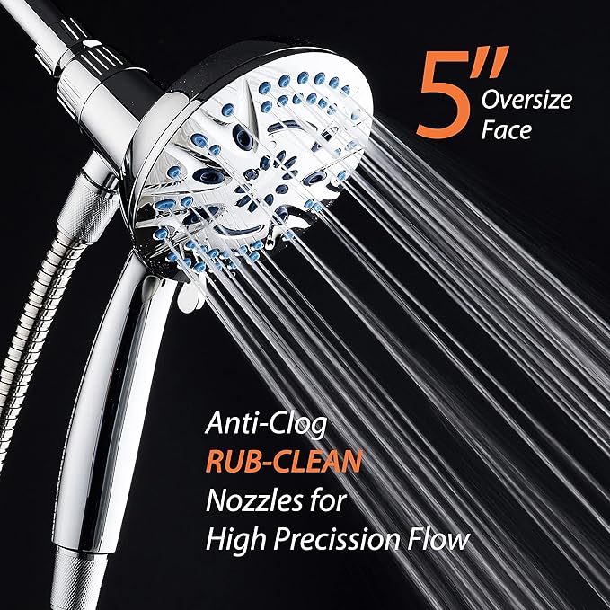 Magneton High-Pressure 8-mode Handheld Shower Head with Magnetic Guidance Docking System - 2 Magnetic Brackets, 5 inch Face, Hygienic Jets, 6 ft. Stainless Steel Hose/All Chrome Finish