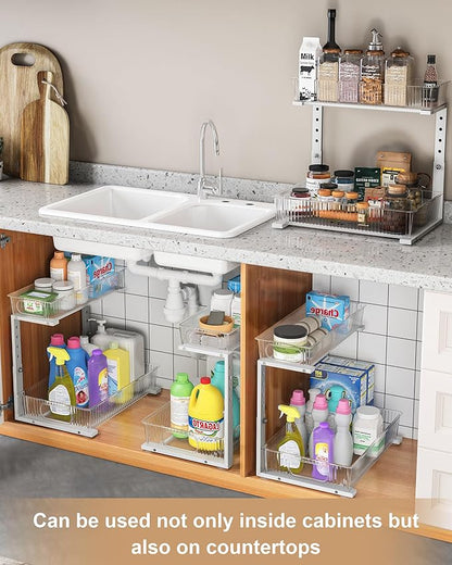 UMDONX Under Sink Organizer 2-Pack Adjustable Bathroom Under Sink Pull-Out Organizer with 5 Adjustable Heights for Kitchen, Bathroom & Laundry Storage