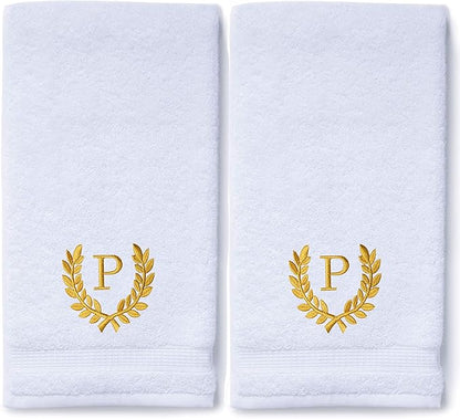 Decorative and Monogrammed Hand Towels for Bathroom Kitchen Makeup | Personalized Gift for Wedding-Bridal | Roman Font Custom Luxury Turkish Towel | Spa Collection, Oversized, 16 X 30 Inch, Set of 2