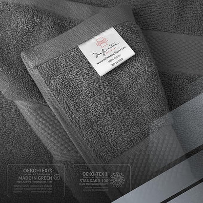 Infinitee Xclusives Luxury 100% Cotton Towel Set – 8 Piece Bathroom Towel Set (2 Bath Towels, 2 Hand Towels, 4 Washcloths) – Soft & Absorbent Towels for Bathroom (Shadow Grey)