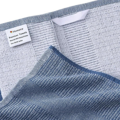 Homaxy Premium Kitchen Towels(18”x 28”, 6 Pack), Large Cotton Kitchen Hand Towels, Flat and Terry Dish Towels, 380 GSM Highly Absorbent Tea Towel Set with Hanging Loop, Navy Blue/Grey/Black
