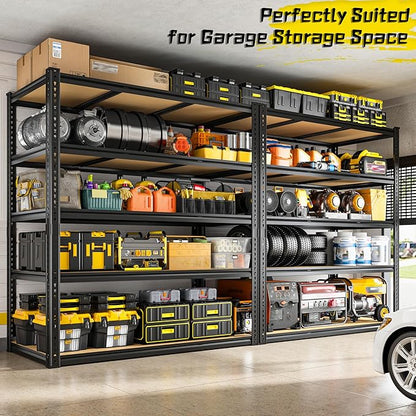 48" W Garage Shelving Heavy Duty 3200LBS Garage Storage Shelving, 5 Tier Adjustable Metal Shelving Unit Utility Rack Shelf for Warehouse, Pantry, Closet, Kitchen 72" H x 48" W x 24" D, Black