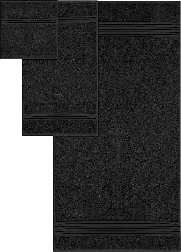Utopia Towels 8 Piece Premium Towel Set, 2 Bath, 2 Hand, and 4 Washcloths, 100% Ring Spun Cotton, Highly Absorbent Towels for Bathroom, Sports, and Hotel, Black
