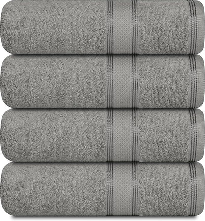 Casa Lino Silver Grey Bath Towels Set of 4 (54" x 27") - Large Bathroom Towel Set - 100% Cotton Towels for Bathroom - Highly Absorbent & Quick Dry Bath Towel Multipack - New Apartment Essentials