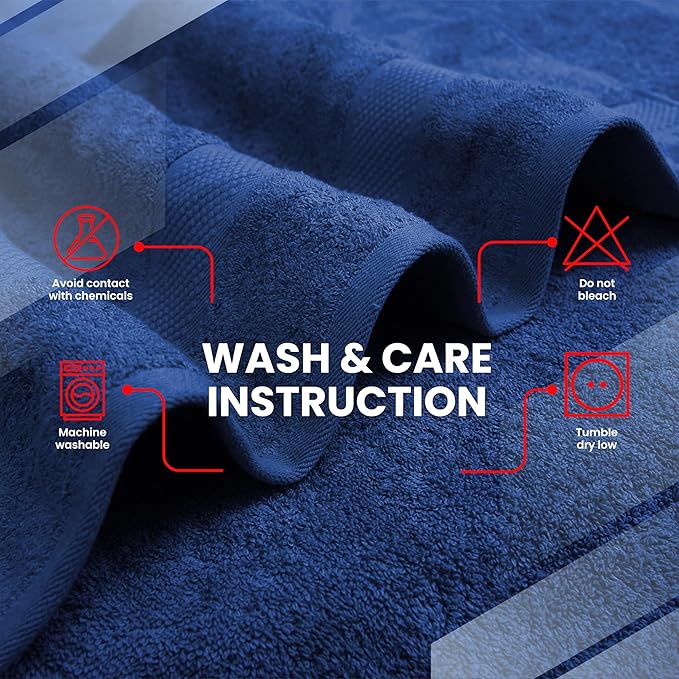 Infinitee Xclusives Luxury 100% Ring-Spun Cotton Bath Towels Set of 4 (27x54 inches) – Soft, Absorbent & Quick-Drying Towels for Bathroom, Gym, Spa & Hotel Use (Tranquil Navy, Bath Towels)