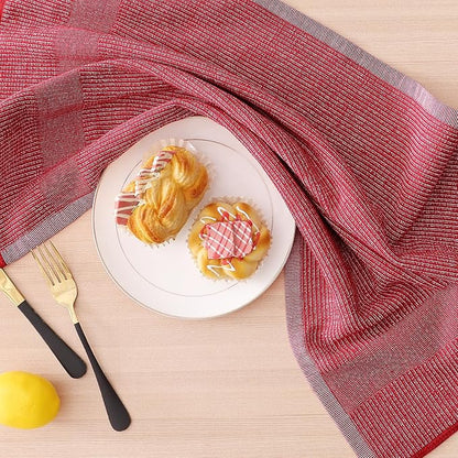Homaxy Premium Kitchen Towels(18”x 28”, 6 Pack), Large Cotton Kitchen Hand Towels, Flat and Terry Dish Towels, 380 GSM Highly Absorbent Tea Towel Set with Hanging Loop, Grey/Red/Green