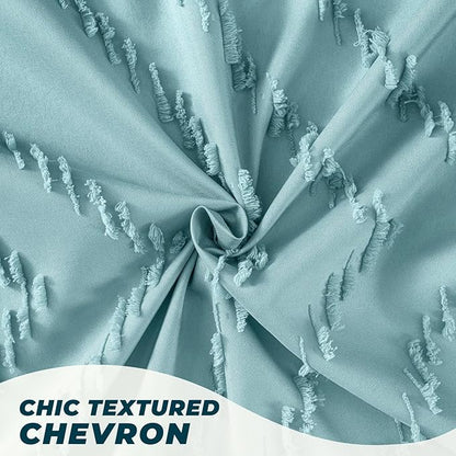 84inches Extra Long Teal Shower Curtain Boho Farmhouse Shower Curtain 72 x 84 Tufted Chevron Textured Minimalist Shower Curtains for Bathroom