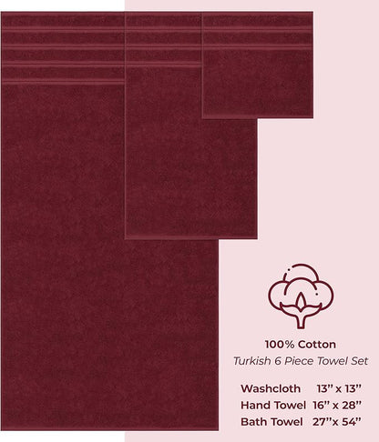 American Soft Linen Luxury 6 Piece Towel Set, 2 Bath Towels 2 Hand Towel 2 Washcloths, 600 GSM 100% Cotton Turkish Towels for Bathroom, Bordeaux Red Towel Sets