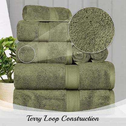 Superior Egyptian Cotton Pile Face Towel/Washcloth Set of 6, Ultra Soft Luxury Towels, Thick Plush Essentials, Absorbent Heavyweight, Guest Bath, Hotel, Spa, Home Bathroom, Shower Basics, Forest Green