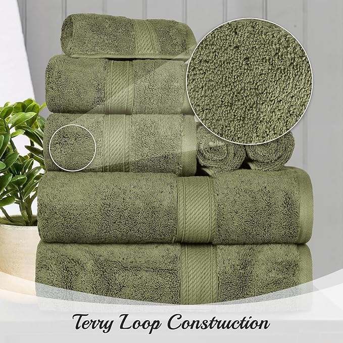 Superior Egyptian Cotton Pile 9 Piece Towel Set, Includes 3 Bath, 3 Hand, 3 Face Towels/Washcloths, Ultra Soft Luxury Towels, Thick Plush Essentials, Guest Bath, Spa, Hotel Bathroom, Forest Green