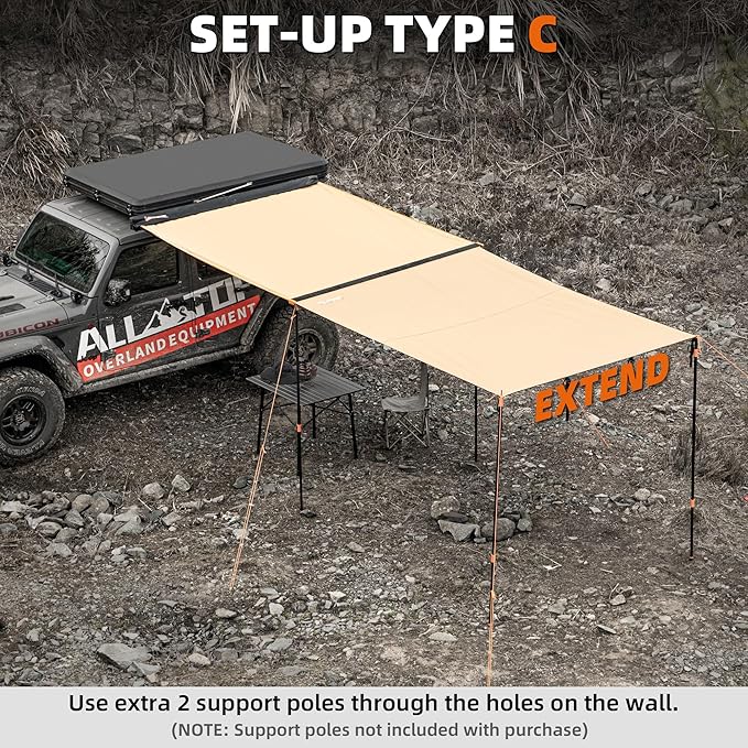 ALL-TOP Awning Wall Universal Multi-Side, 8.2ft x 8.5ft, Waterproof Ripstop UV-Resistant Awning Extension for Extra Privacy & Shade