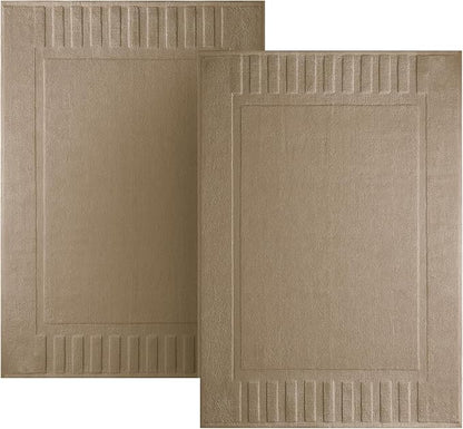 White Classic Luxury Bath Mat Floor Towel Set - Absorbent Cotton Hotel Spa Shower/Bathtub Mats [Not a Bathroom Rug] 22"x34" | 2 Pack | Taupe