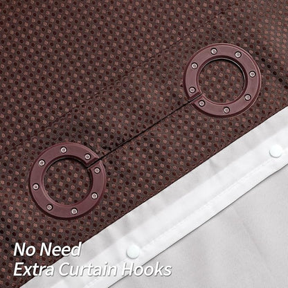 MitoVilla No Hooks Need Brown Waffle Shower Curtain Liner Set, Modern Waffle Weave Fabric Shower Curtains Set with Snap-in Liner for Luxury Hotel Grade Spa-Like Bathroom Decor, Dark Brown, 72 x 74