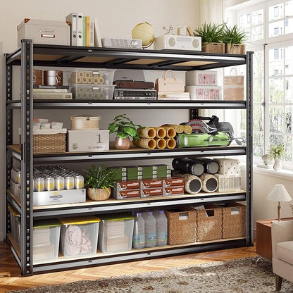 59.9" W Garage Shelves 2230LBS Metal Shelving, 5 Tier Adjustable Garage Storage Shelves, Heavy Duty Shelving for Storage, Basement, Warehouse, Pantry, Kitchen, 59.9"W x 24.1"D x 72.1"H, Black, 2 Pack
