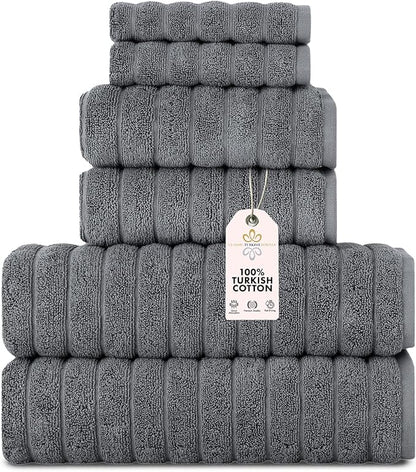 Classic Turkish Towels CTT - Luxury 6 Piece Towel Set, 100% Turkish Cotton, Absorbent & Comfy, 2 Bath Towels, 2 Hand Towels & 2 Washcloths | (Grey)