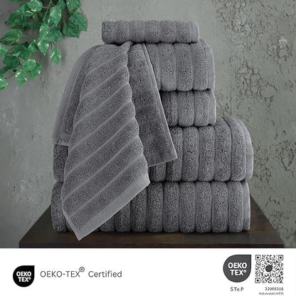 Classic Turkish Towels CTT - Luxury 6 Piece Towel Set, 100% Turkish Cotton, Absorbent & Comfy, 2 Bath Towels, 2 Hand Towels & 2 Washcloths | (Grey)