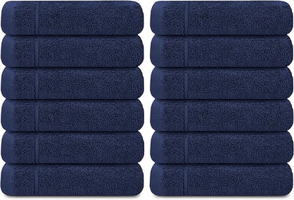 Tens Towels Pack of 12 Washcloths, 12 x 12 Inches, Lighter Weight, Quick to Dry, Super Soft & Absorbent, Gentle Face Towels, Hotel Quality, Perfect for Bathroom, Gym, Spa (Navy, 12 Pack)
