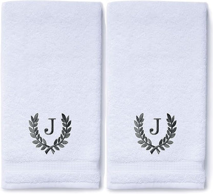 Decorative and Monogrammed Hand Towels for Bathroom Kitchen Makeup | Personalized Gift for Wedding-Bridal | Roman Font Custom Luxury Turkish Towel | Spa Collection, Oversized, 16 X 30 Inch, Set of 2