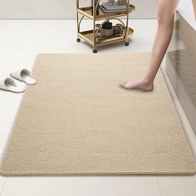 HOMBYS 47 x 32 Extra Large Shower Mat for Shower Stall Tub, Non Slip Bath Mat Bathroom Accessories, PVC Loofah Mats for Shower and Bathroom, Quick Drying, (Khaki, 47"x32")