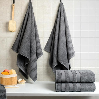 American Soft Linen Salem 100% Cotton Turkish 4 Piece Bath Towels for Bathroom, 600 GSM Soft Absorbent Quick Dry Bath Towel Set, Dark Gray