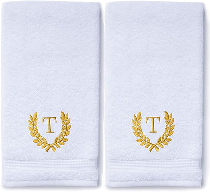 Decorative and Monogrammed Hand Towels for Bathroom Kitchen Makeup | Personalized Gift for Wedding-Bridal | Roman Font Custom Luxury Turkish Towel | Spa Collection, Oversized, 16 X 30 Inch, Set of 2