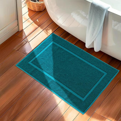 HILLFAIR-900 GSM-100% Ringspun Cotton Floor Towels mat- Hotel-Spa Tub-Shower Bathroom Floor mat Towels- 21 x 34 Inch - Terry Cotton Bath Mats, Machine Washable, Absorbent- 2 Peice Towel Set- Teal