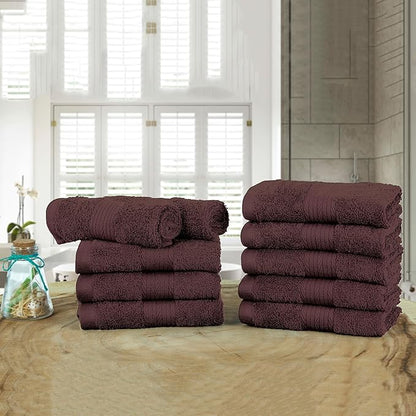 Ample Decor Wash Cloths Pack of 10, Oeko Tex Certified 600 GSM 100% Cotton Soft Absorbent, Premium Quality Durable Machine Washable, Ideal for Bathroom, Pool, Hotel, Spa – Brown