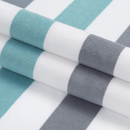 Laguna Beach Textile Co. Striped Cabana Beach Towel - Oversized, Plush 630 GSM Cotton - Stone Gray and Sea Glass Green