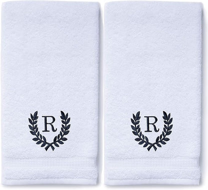 Decorative and Monogrammed Hand Towels for Bathroom Kitchen Makeup | Personalized Gift for Wedding-Bridal | Roman Font Custom Luxury Turkish Towel | Spa Collection, Oversized, 16 X 30 Inch, Set of 2