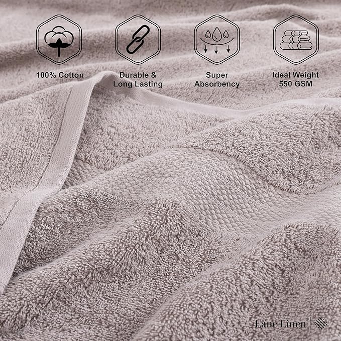 LANE LINEN 100% Mercerized Cotton Bath Sheets Set of 4 (35"x66") - Premium Quality Ring Spun Tech, Eco Friendly Extra Large Towel Sets - Oeko-TEX Certified, Daily Use Bathroom Towels - Platinum