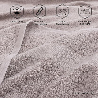 LANE LINEN 100% Mercerized Cotton Bathroom Towel Set - 16 Pcs - Ring Spun, Fluffy, Soft & Highly Absorbent - 4 Bath, 8 Washcloths, 4 Hand Towels - Avaialable in Wide Variety of Colours - Platinum