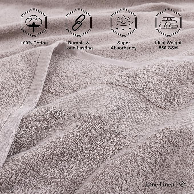 LANE LINEN Ring Spun Cotton Bath Towel Set, 18PCs - 4 Shower Towels, 8 Washcloths, 6 Hand Towels for Bathroom - Machine Washable & Sustainably Produced, Ultra Soft - Platinum