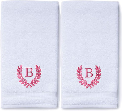 Decorative and Monogrammed Hand Towels for Bathroom Kitchen Makeup | Personalized Gift for Wedding-Bridal | Roman Font Custom Luxury Turkish Towel | Spa Collection, Oversized, 16 X 30 Inch, Set of 2