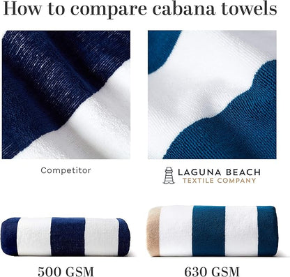 Laguna Beach Textile Co. Tropical Cabana Beach Towel - Oversized, Plush 630 GSM Cotton - Agave Vanilla